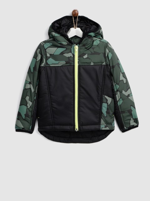 

YK Boys Black & Green Camouflage Print Padded Jacket