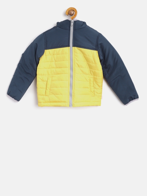

YK Boys Navy Blue Colourblocked Hooded Padded Jacket