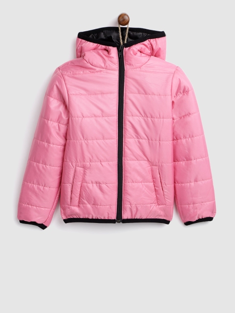 

YK Girls Pink Solid Hooded Padded Jacket