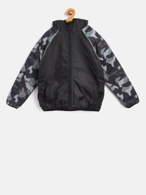 

YK Boys Black Solid Hooded Padded Jacket