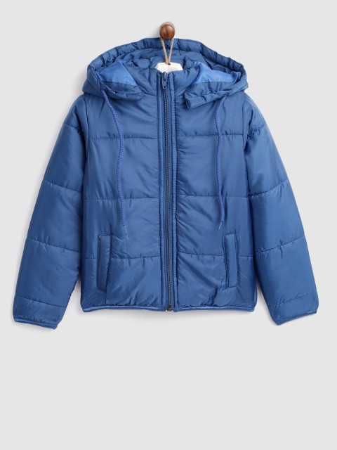 

YK Boys Blue Solid Hooded Padded Jacket