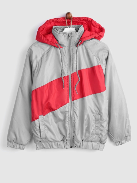 

YK Boys Grey & Red Colourblocked Hooded Padded Jacket