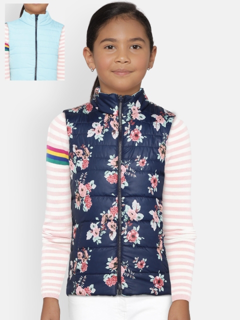 

YK Girls Navy Blue Printed Reversible Puffer Jacket