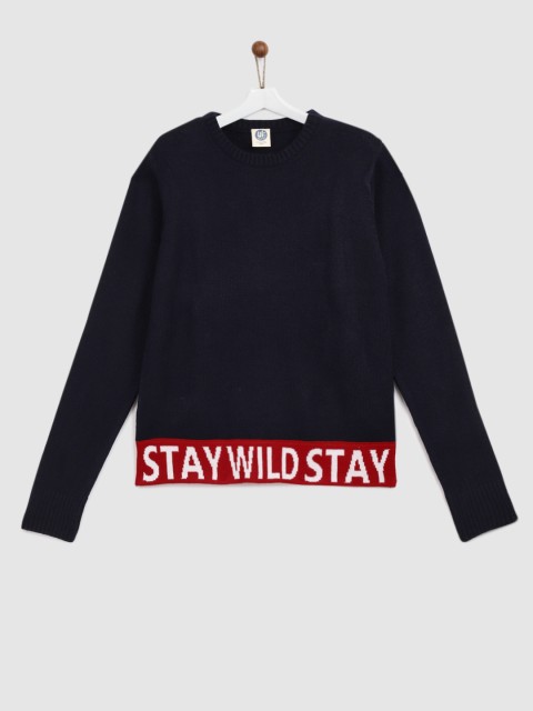 

YK Boys Navy Blue Solid Pullover