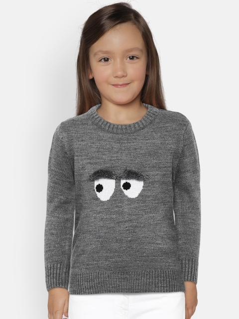 

YK Girls Grey Melange Solid Pullover