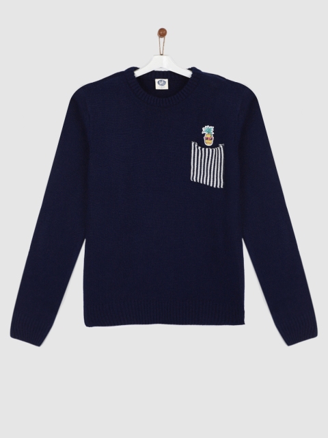 

YK Boys Navy Blue Solid Pullover