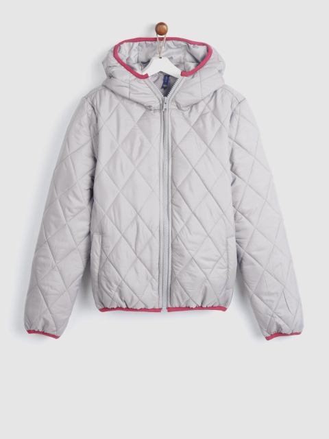 

YK Girls Grey Hooded Quilted Jacket
