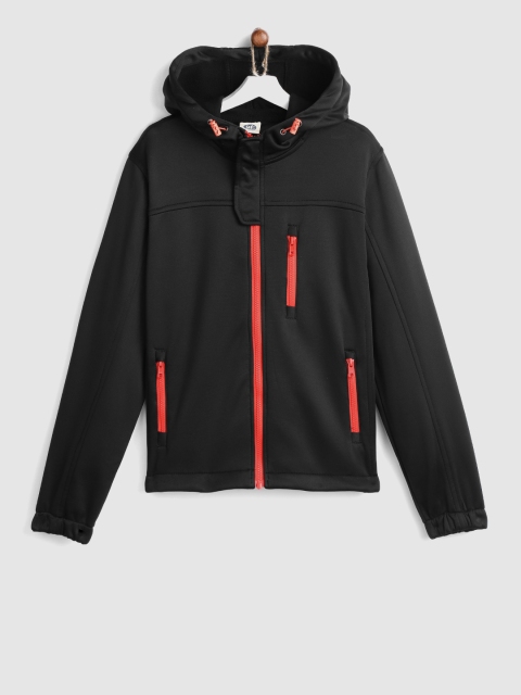 YK Boys Black Solid Hooded Sweatshirt