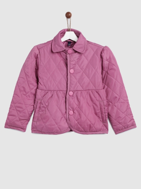 

YK Girls Pink Solid Quilted Jacket
