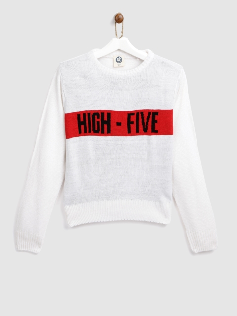 

YK Boys White & Red Self-Design Pullover