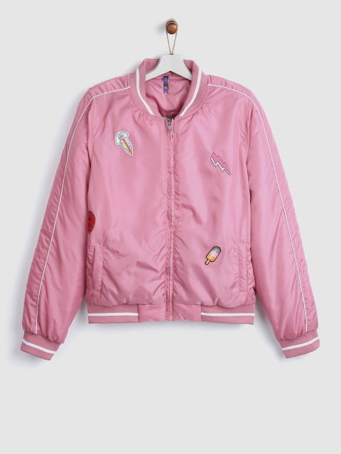 

YK Girls Pink Solid Bomber Jacket