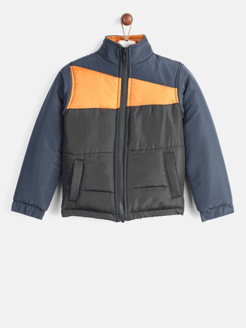 

YK Boys Black & Mustard Yellow Colourblocked Padded Jacket