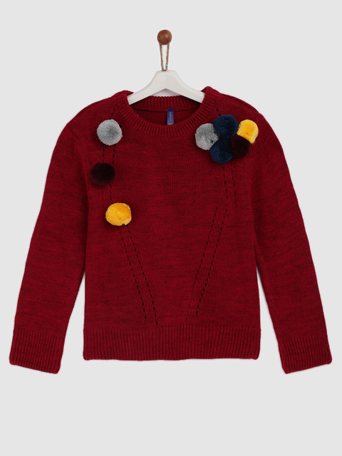 

YK Girls Red Self Design Pullover