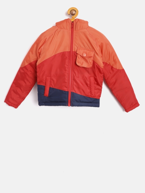 

YK Boys Orange & Red Colourblocked Hooded Padded Jacket