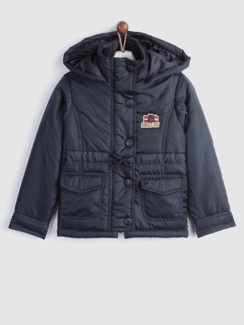 

YK Boys Navy Solid Hooded Padded Jacket, Navy blue