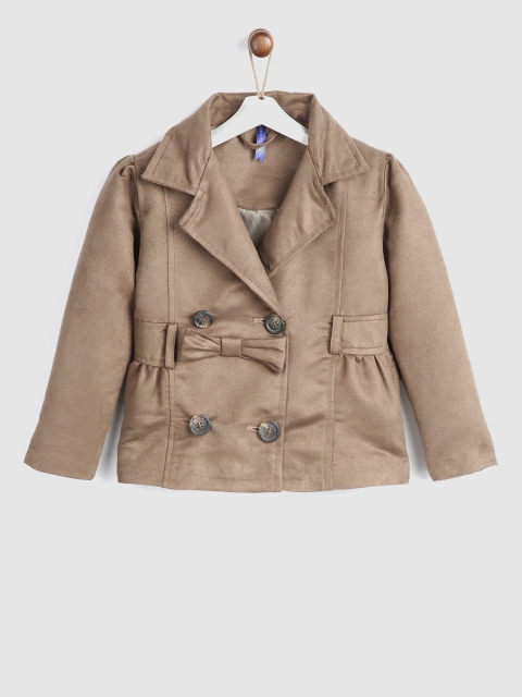 

YK Girls Brown Double-Breasted Coat