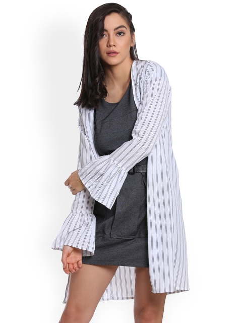 

THE SILHOUETTE STORE Off-White & Blue Striped Open Front Shrug