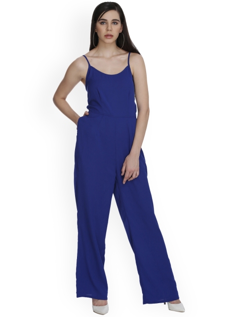 

THE SILHOUETTE STORE Blue Solid Basic Jumpsuit