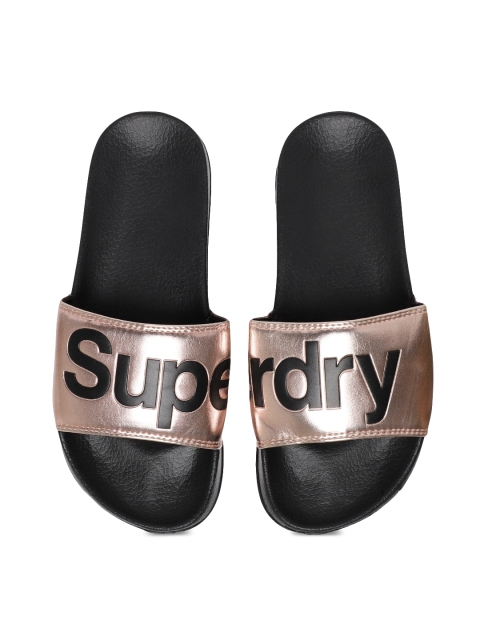 

Superdry Women Rose Gold-Toned & Black Printed Pool Sliders