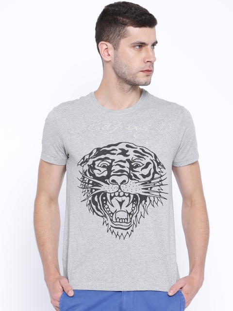 

Ed Hardy Grey Melange Printed Pure Cotton T-shirt