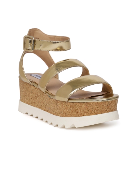 

Steve Madden Women Gold-Toned Solid Leather Flatforms