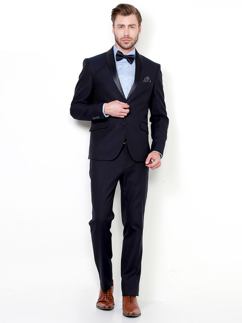 

V Dot Navy Blue Solid Slim-Fit Single-Breasted Formal Suit
