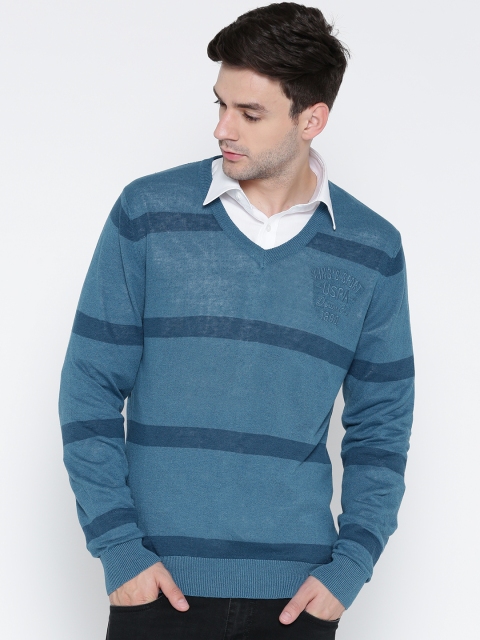 

U.S. Polo Assn. Denim Co. Men Blue Striped Sweater