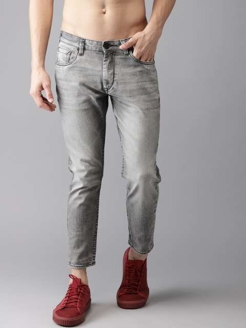 

HERE&NOW Men Grey Tapered Fit Mid-Rise Clean Look Stretchable Cropped Jeans