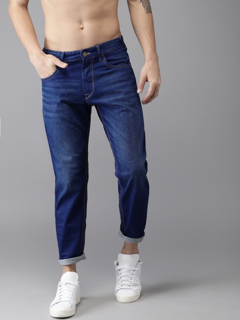 

HERE&NOW Men Blue Tapered Fit Mid-Rise Clean Look Cropped Jeans