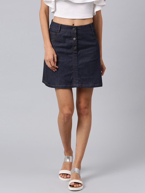 

Athena Women Blue Solid Denim Mini Skirt