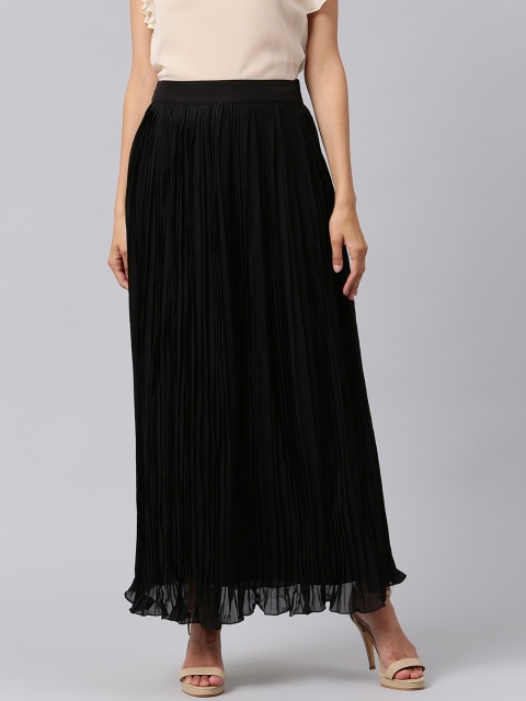 

Athena Black Solid Pleated Maxi Skirt