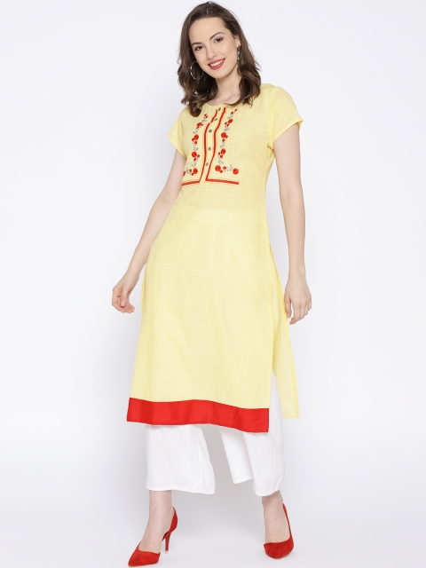 

HERE&NOW Women Cream-Coloured Yoke Design Straight Kurta