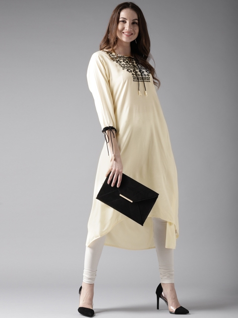 

HERE&NOW Women Cream-Coloured Yoke Design A-Line Kurta
