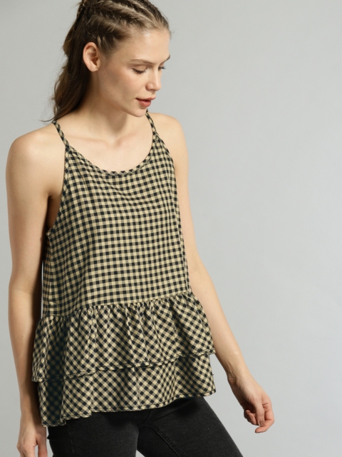 

Roadster Women Black & Beige Checked A-Line Top