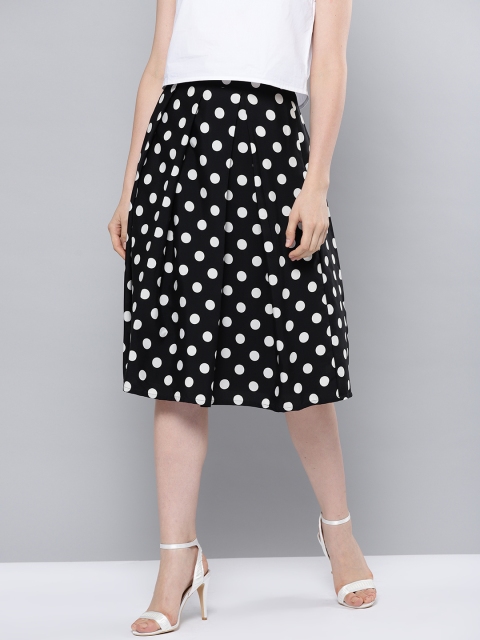 

Besiva Women Black & Off-White Polka Dot Print Flared Skirt