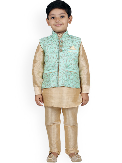 

Aj DEZInES Boys Green & Beige Self Design Kurta with Pyjamas