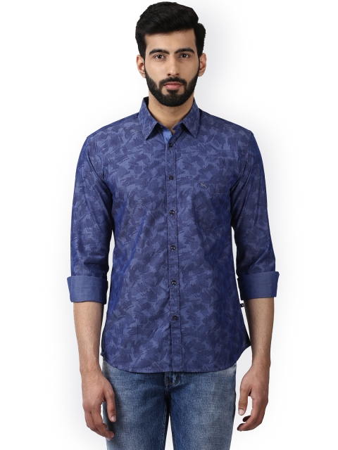 

Parx Men Navy Blue Slim Fit Checked Casual Shirt