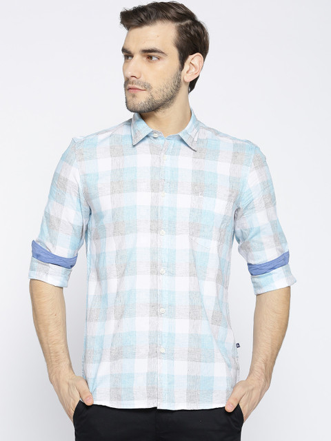 

Parx Men White & Blue Slim Fit Checked Casual Shirt