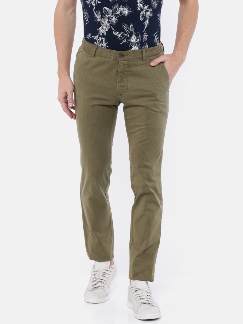 

Parx Men Olive Green Super Slim Fit Printed Chinos