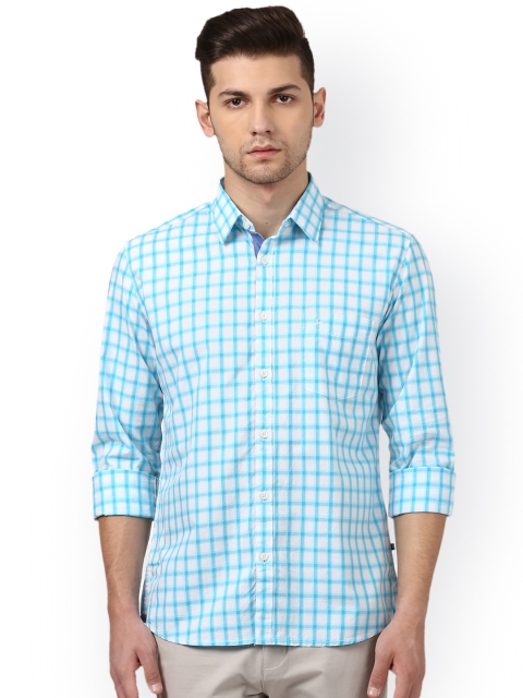 

Parx Men Turquoise Blue Slim Fit Checked Casual Shirt