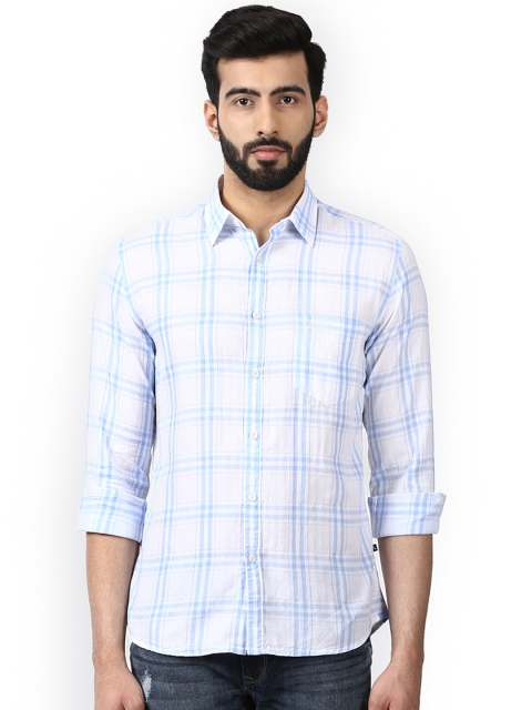 

Parx Men White & Blue Slim Fit Checked Casual Shirt