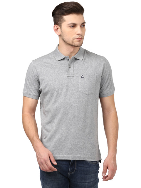 

Parx Men Grey Solid Polo Collar T-shirt