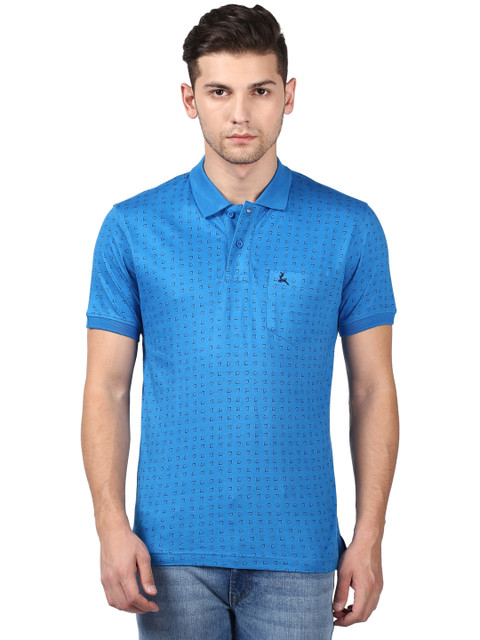 

Parx Men Blue Printed Polo Collar T-shirt