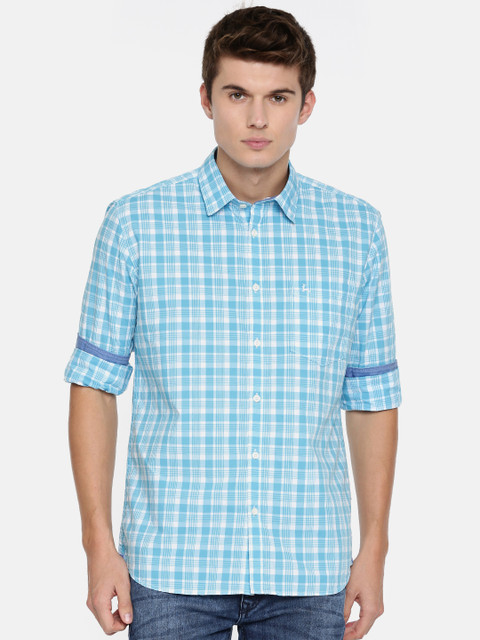 

Parx Men Blue & White Slim Fit Checked Casual Shirt