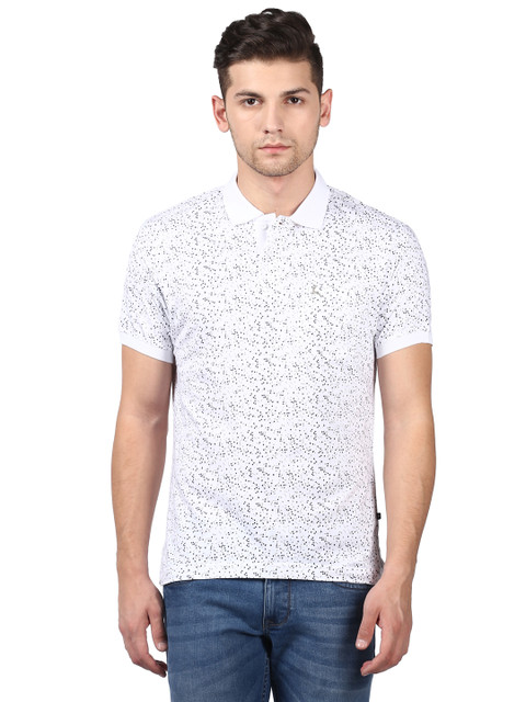 

Parx Men White Printed Polo Collar T-shirt