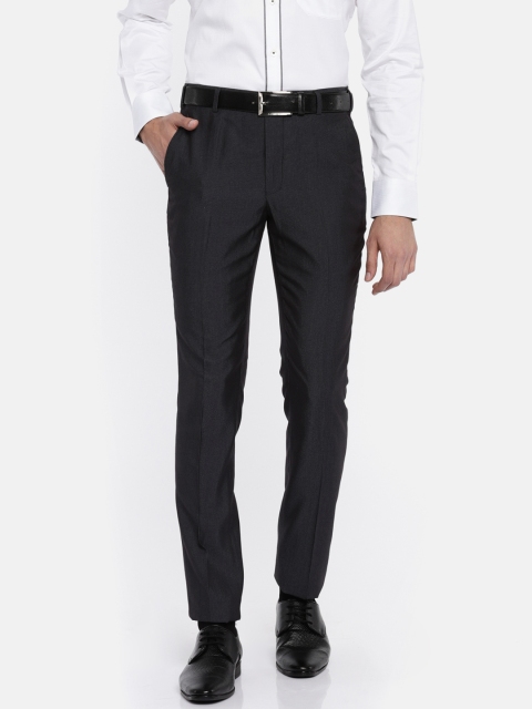 

Parx Men Navy Slim Fit Self Design Formal Trousers, Navy blue