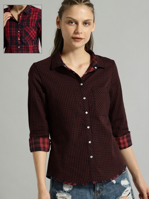 

Roadster Women Red & Navy Blue Regular Fit Checked Reversible Casual Shirt