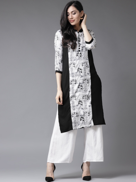 

Moda Rapido Women Black & White Printed Straight Kurta