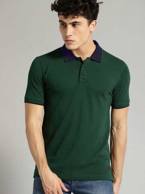 

Roadster Men Green Solid Polo Collar Pure Cotton T-shirt