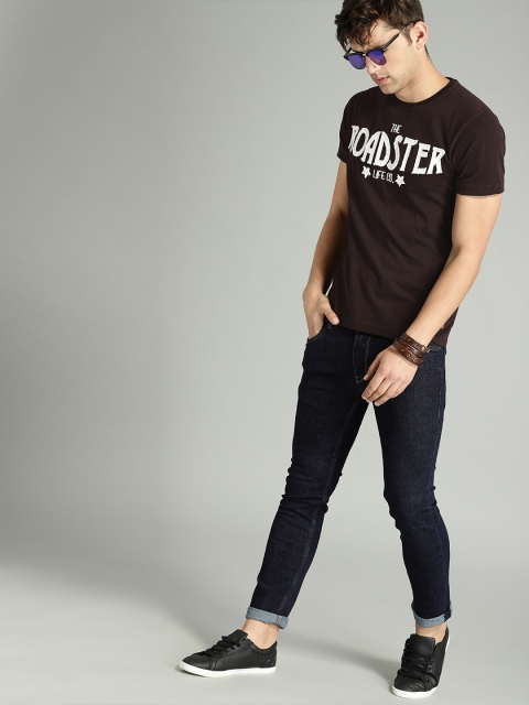 

Roadster Men Brown Printed Round Neck T-shirt